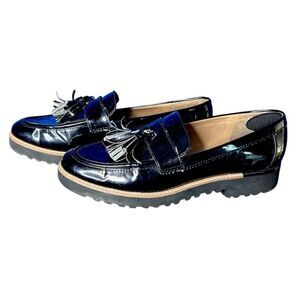 Franco Sarto Womens Blk Carolynn Tassel Loafer 8.5 Preppy Classic Patent Leather